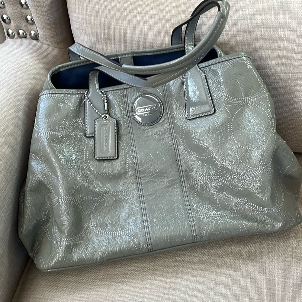 Coach Grey Kiss Lock Satchel Purse